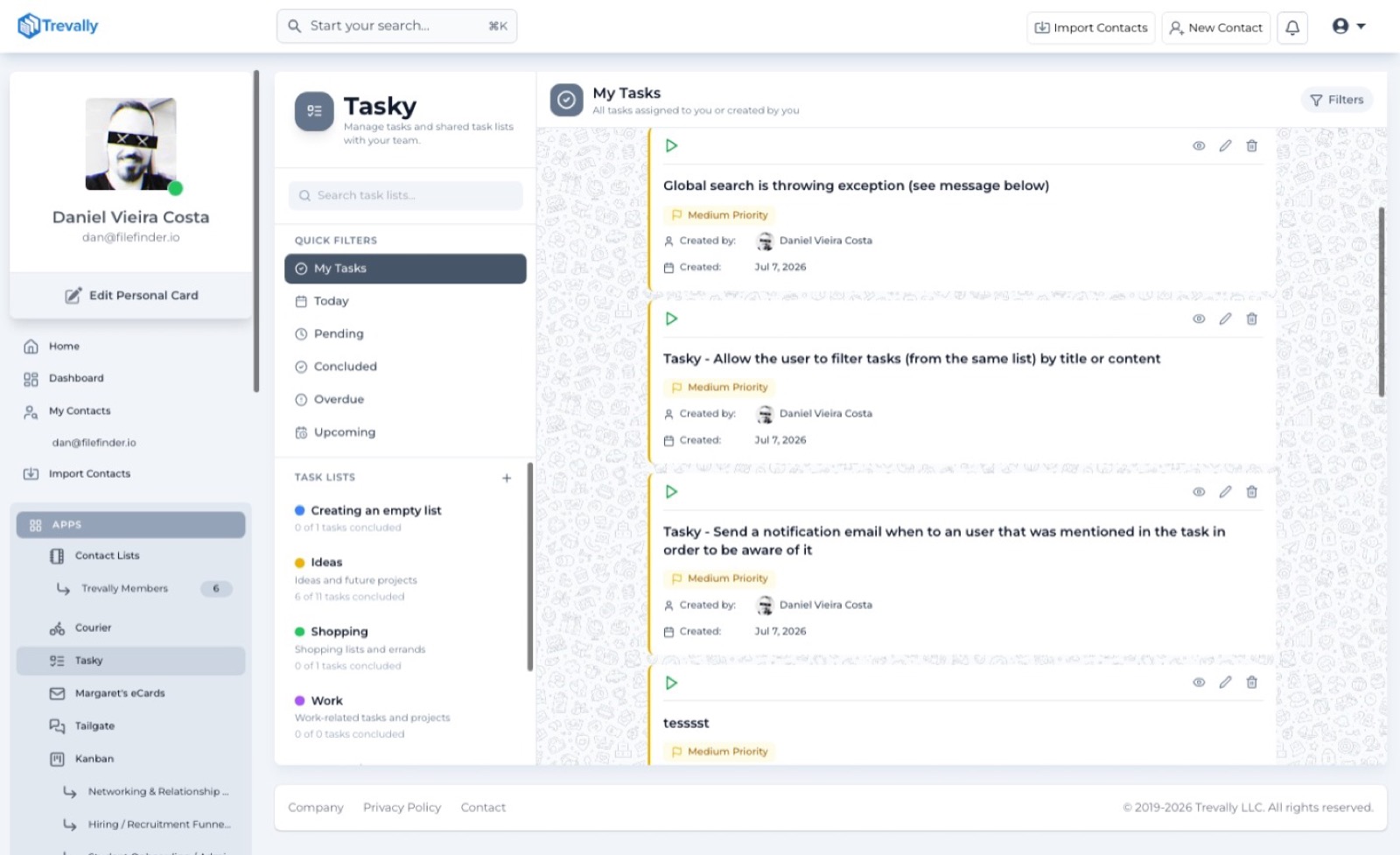 Tasky task lists with color themes and quick filters