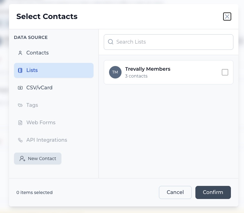 Selecting Courier recipients from contacts, lists and imports